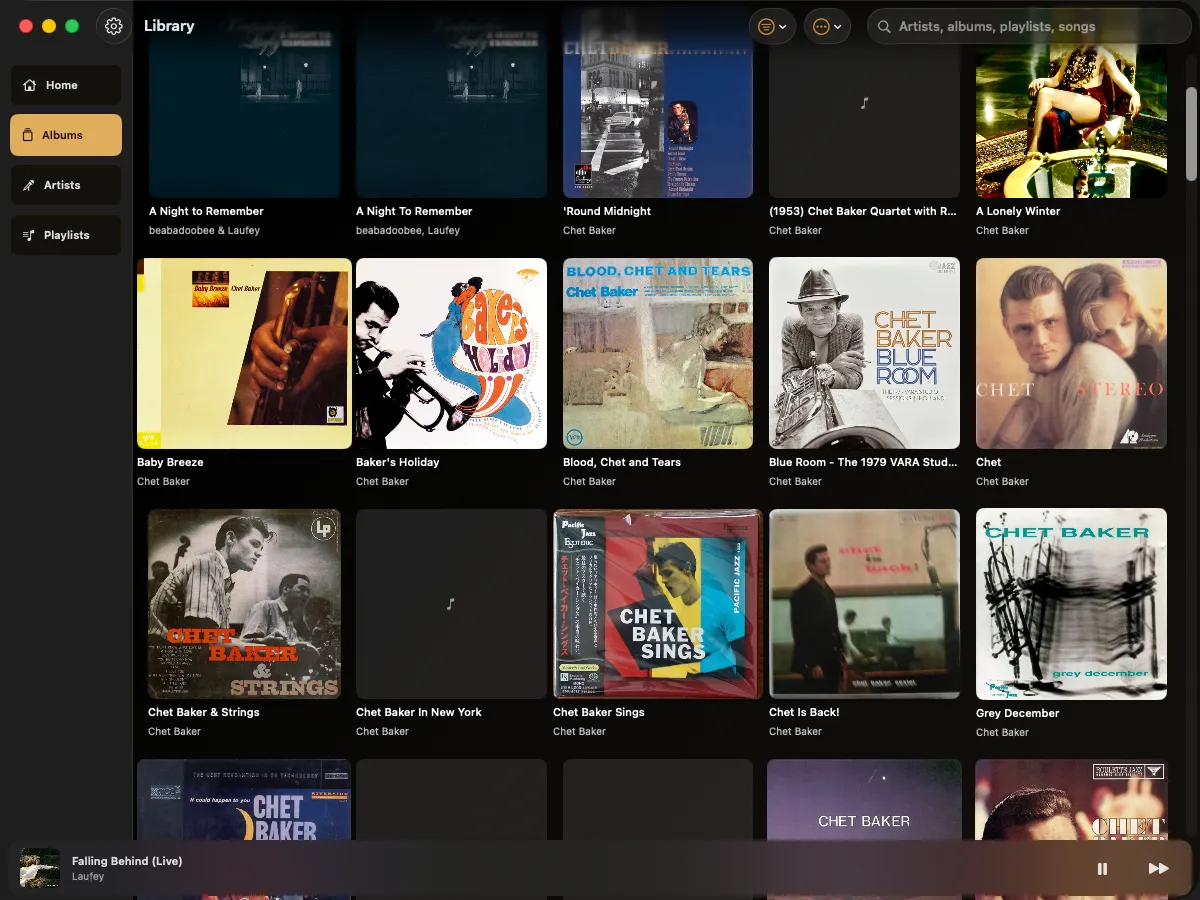 Kord’s album grid, showing artwork read from file tags