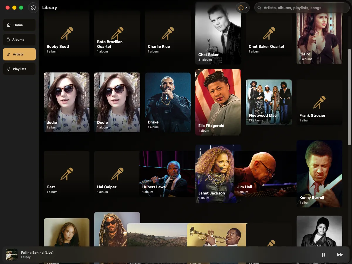 Kord’s artist grid with fetched artist photography